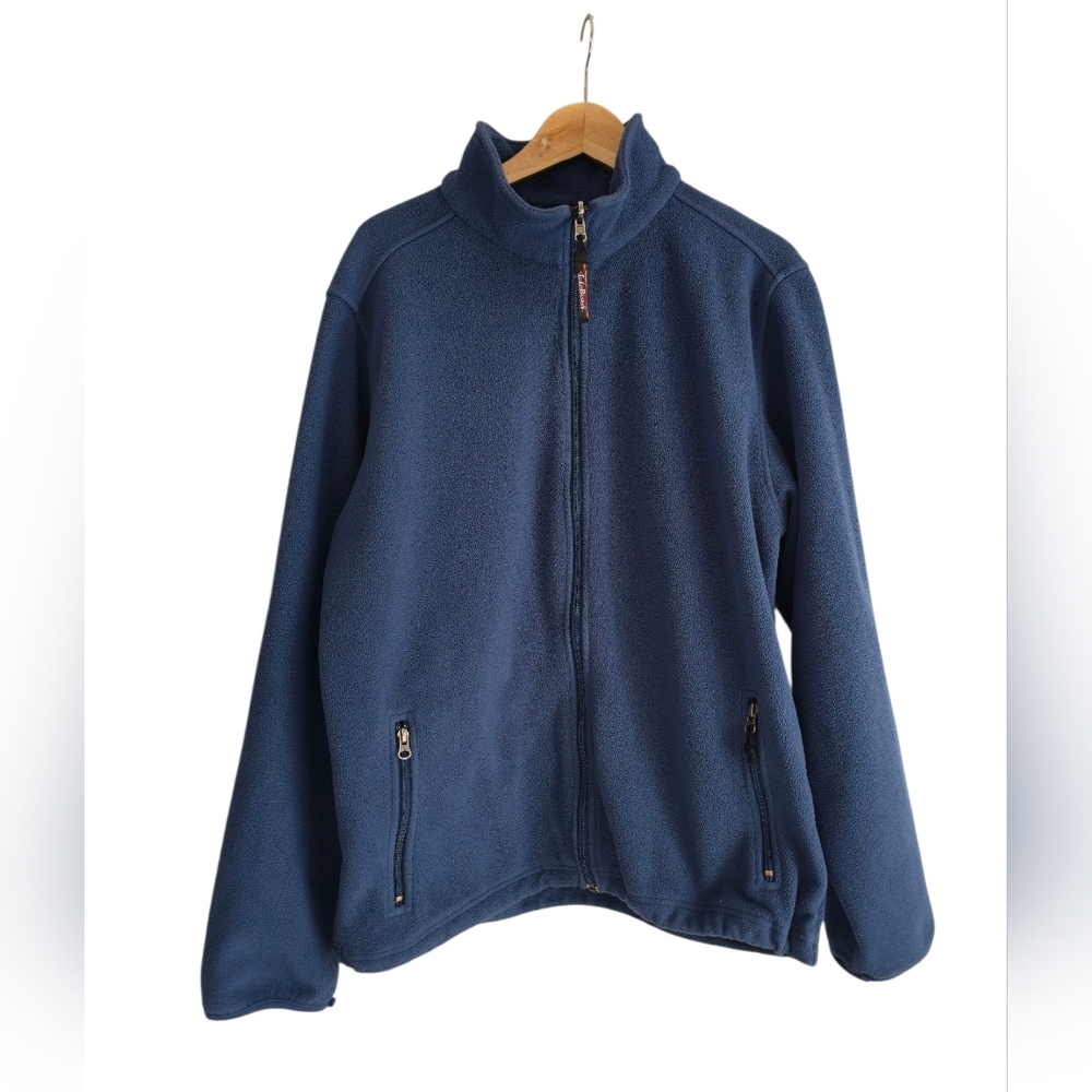 L.L. Bean 90s Vintage Men's Full Zip Fleece Sweater Jacket Blue Size Tall Large